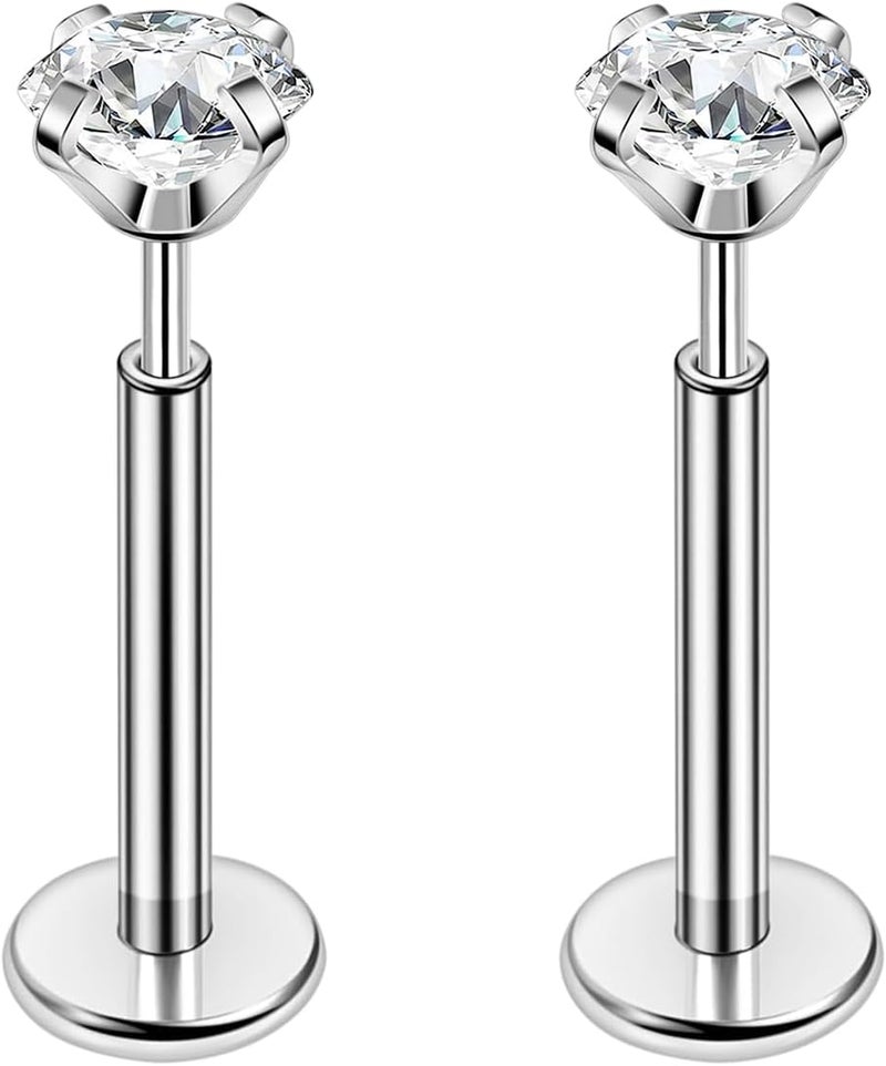 PunkTracker 16g/18g/20g Titanium Steel Threadless Flat Back Cartilage Earrings for Helix/Tragus/Conch/Daith/Earlobe - Nose Studs Lip Rings Labret Monroe Piercing Jewelry for Women Men 2PCS - Image 1